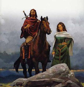 1980s depiction of Brian Boru on the cover of Morgan Llewllyn's novel